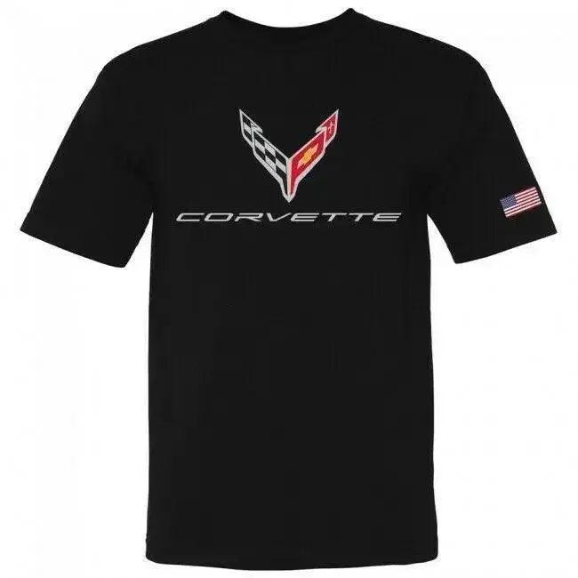 C8 Corvette Men's Crossed Flags Black T-Shirt - Team Lingenfelter