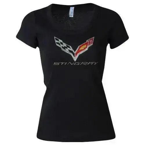 C7 Corvette Ladies Black Tee Rhinestone - Team Lingenfelter