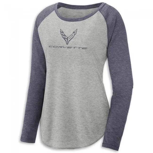 C8 Corvette Ladies Raglan Sleeve Tee Navy/Gray - Team Lingenfelter