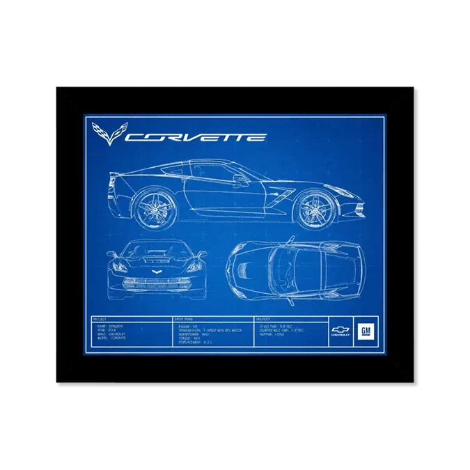 Framed Corvette C7 Blueprint Artwork - Team Lingenfelter