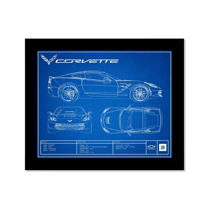 Framed Corvette C7 Blueprint Framed Artwork SS