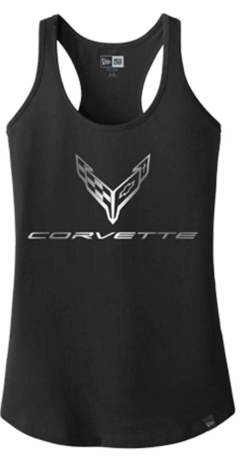 Ladies C8 Corvette Racerback Foil Tank - BLACK - Team Lingenfelter